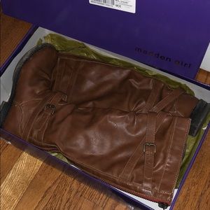 Madden Girl cognac boots w red zipper - 7 women